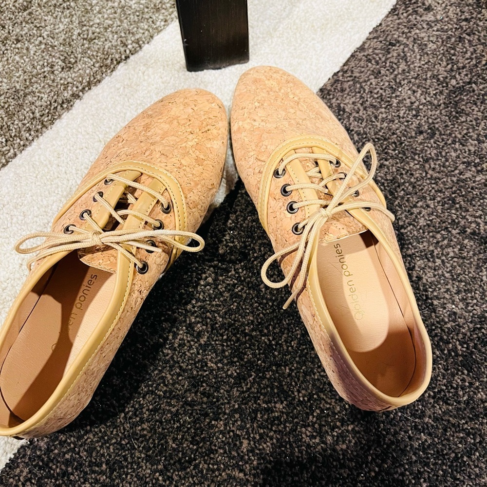 Soft cork oxfords.